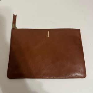 Madewell Brown Leather Pouch Clutch With Monogram “J”